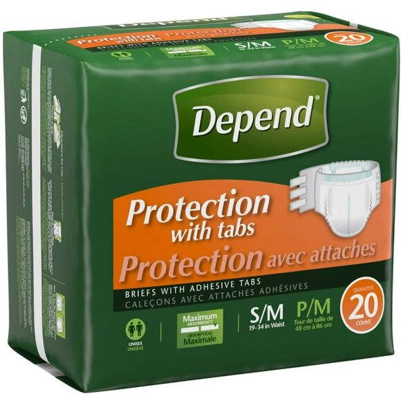 Depend Incontinence Protection With Tabs Maximum Absorbency S/M, 20 Count Unisex - Picture 1 of 2